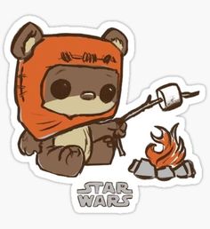 a sticker with an image of a bear wearing a hat and holding a fire