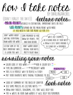 a handwritten poster with the words how to take notes and other things in it