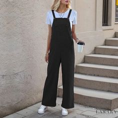 Lasaky - Casual Overall Straight-leg Pants Jumpsuit Jumpsuits For Ladies, Loose Fit Jumpsuit, Linen Overalls, Jumpsuit Navy Blue, Pocket Jumpsuit, Solid Jumpsuit, Loose Jumpsuit, Backless Jumpsuit, Linen Jumpsuit