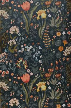 an image of a wallpaper with flowers and plants on it's side,