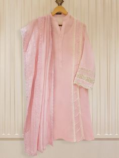 "Two piece pure cotton net shirt with pant  length: 43\" dupatta fabric: cotton net" Pink Naqshi Dupatta For Eid, Agha Noor Cotton Kurti, Pink Cotton Lawn Suit With Dupatta, Semi-stitched Pink Naqshi Sets, Pink Tunic Sets For Eid, Pakistan Fashion, Silk Dupatta, Dress Clothes For Women, Pure Cotton