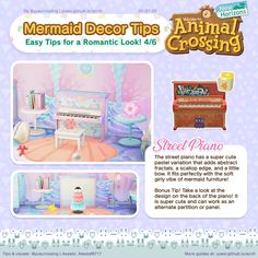 an advertisement for the mermaid decor tips animal crossing game, with pictures of furniture and accessories