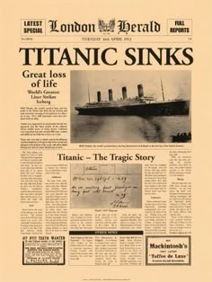 an article in the london herald about titanic sinks