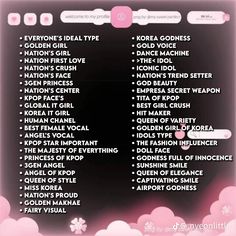 a pink and black poster with the names of different types of women's hair