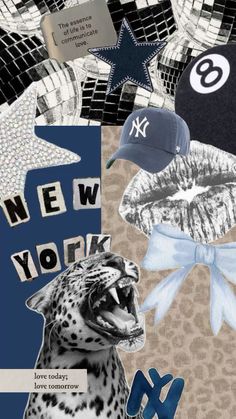 a collage of baseball caps and other items