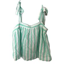 Women's Stoney Clover Lane Green Striped Tie Strap Tank Top Size Medium 55% Linen 45% Rayon Bust 36" Length 11.25" Green Tie Back Top For Day Out, Green Sleeveless Top With Tie Straps, Green Tie Back Top For Vacation, Green Cotton Tops With Tie Straps, Green Summer Top With Tie Back, Summer Green Top With Tie Back, Summer Green Tie Back Tops, Green Tie Back Summer Top, Green Tops With Tie Straps For Day Out