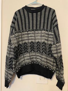 Casual Chunky Knit Polo Sweater For Winter, Cozy Chunky Knit Polo Sweater For Winter, Casual Acrylic Sweater With Fair Isle Pattern, Casual Oversized Fair Isle Sweater, Casual Oversized Sweater With Fair Isle Pattern, Oversized Casual Sweater With Fair Isle Pattern, Oversized Fair Isle Pattern Casual Sweater, Oversized Fair Isle Crew Neck Sweater, Vintage Acrylic Sweater For Winter