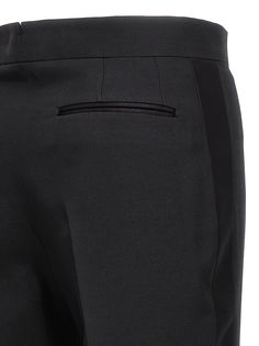 83% wool, 17% silk Silk Trousers For Formal Occasions, Tailored Silk Tapered Leg Bottoms, Classic Silk Dress Pants With Straight Leg, Tailored Silk Bottoms With Tapered Leg, Classic Silk Straight Leg Dress Pants, Classic Fitted Silk Dress Pants, Classic Silk Straight Dress Pants, Fitted Luxury Silk Pants, Fitted Classic Silk Dress Pants