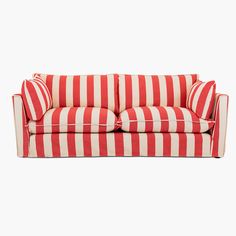 a red and white striped couch on a white background