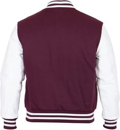 [additional] Get Maroon And White Varsity Letterman Jacket For Men 100% Real Leather, Premium Stitching Throughout, Classic Style, High-Quality Zipper, Free Shipping. Our jacket is made with the best products available that tend to enhance its beauty.QUALITY: The leather jacket is made with the best quality leather which is not only durable but also resistant to tear. It can also endure harsh environmental conditions and would look exactly the same for years and years.100% SCREEN ACCURATE STYLE: Fall Sports Cotton Outerwear, Fitted Cotton Varsity Outerwear, Classic Cotton Outerwear For College, Cotton Track Jacket For College In Fall, Cotton Track Jacket For Fall, Fitted Cotton Varsity Jacket For Fall, Collegiate Cotton Long Sleeve Track Jacket, Collegiate Long Sleeve Cotton Outerwear, Collegiate Cotton Track Jacket For Fall