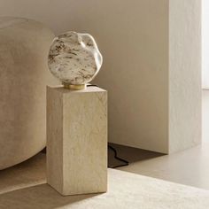 a marble sculpture sitting on top of a white block