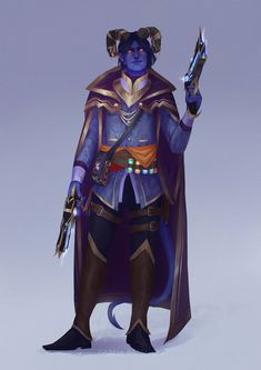 an animated character dressed in blue and purple