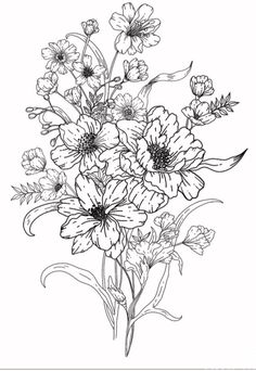 a black and white drawing of flowers