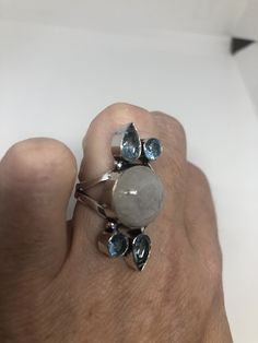 Large Vintage ring set with huge Rainbow Moonstone with Aquamarine Low content silver not sterling About an in long Size 6 can be resized at my jeweler for a $10-$20 fee All rings are shipped free in the US in a nice gift box. Check out our over a THOUSAND great reviews Engraving is $4 per letter and is not always perfect depending on the piece. It can take a few days if the jeweler is busy. This is payable to Paypal Judithsltd@gmail.com Aquamarine Ring, White Rainbow, Aquamarine Rings, Vintage Ring, Ring Vintage, Rainbow Moonstone, Ring Set, Aquamarine, Vintage Rings