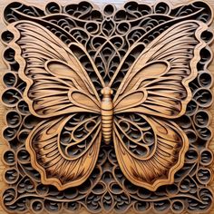 an intricately carved wooden butterfly is shown