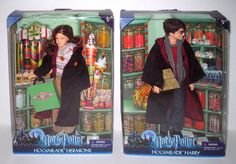 two harry potter action figures are shown in the packaging for each figure, one is holding a book