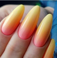 Pink Yellow Nails Ombre, Pink Orange Yellow Ombre Nails, Ombre Bright Nails, Sunrise Ombre Nails, Yellow And Pink Ombre Nails, Yellow Orange Ombre Nails, Spring Ombre Nail Ideas, Nails Ombre Yellow, South Nails