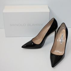 This Listing Is For A Gorgeous Pair Of Shoes From Manolo Blahnik. These Are In Brand New Condition And Will Be Mailed In Their Original Box. They Are In Eu Size 40.5 Equivalent To Us Size 10.5 Black Patent Pointed Toe Court Shoe With A Stiletto High Heel. Upper: 100% Patent Leather - Sole: 100% Cow Leather - Lining: 100% Kid Leather - Heel Measures 4.5" - Made In Italy. I Will Ship Within 1 Business Day After Receiving Cleared Payment And Have Automatic Combined Shipping Discount Already Set Up. Black Patent Leather Pumps, Pump Heels, Manolo Blahnik Shoes, Us Size 10, Pumps Shoes, Patent Leather Pumps, High Heels Stilettos, Black Patent Leather, Manolo Blahnik