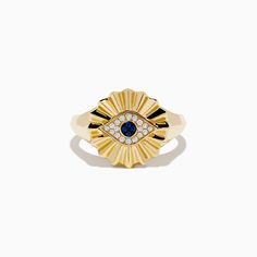 14K Yellow Gold Sapphire and Diamond Evil Eye Ring Diamond Evil Eye, Gem Diamonds, Evil Eye Ring, Effy Jewelry, Colored Gems, Eye Ring, Diamond Shop, Pendant Rings, Precious Gems