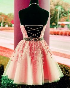 Lace Embroidery Halter Tulle Homecoming Dresses Cross BackLace Embroidery Halter Tulle Homecoming Dresses Cross Back Embroidered Organza Prom Dress, Embroidered Tulle Dress For Ceremonies, Prom Dresses With Intricate Embroidery And Tulle, Prom Dresses With Intricate Embroidery On Tulle, Pink Embroidered Tulle Dress, Intricate Embroidered Tulle Prom Dress, Ceremony Embellished Tulle Dresses, Party Dress With Intricate Tulle Embroidery, Party Dresses With Intricate Embroidery And Tulle