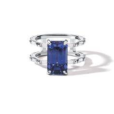 This ceylon blue sapphire is from our private collection. The elongated nature of this sapphire makes this ring so special. We use our in-house setting technique to add baguettes in the double bands. Flexible Bracelet, Ceylon Blue Sapphire, Double Band Rings, Jewelry Education, Diamond Guide, Blue Sapphire Diamond, Gemstone Engagement, Alternative Engagement Rings, Ruby Jewelry