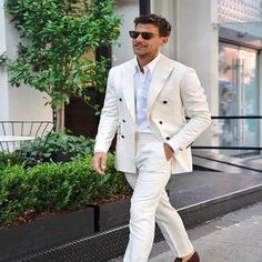 Wiaofellas  -  Elegant Beige Casual Men Suits Double-breasted Slim Fit Blazer Hombre High Quality Custom 2 Piece Set Jacket Pant Costume Homme White Mens Suit, Costume Peaky Blinders, Havana Dress, Suits Show, Johannes Huebl, Peaky Blinders Suit, Business Jacket, Casual Office Wear, Vintage Suit