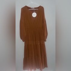 Cute A Brown Dress, Brand New With Tags Never Worn. It Would Be So Cute For Fall/Winter Fall Long Sleeve Maxi Dress For Brunch, Long Sleeve Maxi Dress For Fall Brunch, Long Fall Dress For Brunch, Long Dress For Fall Brunch, Casual Midi Length Long Sleeve Dress For Brunch, Fall Brunch Long Dress, Fall Maxi Dress For Brunch, Modest Fall Daywear Dress, Brown Fall Midi Dress For Brunch