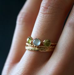 Handmade Whimsical 14k gold filled or 925 Sterling silver/ 935 argentium silver aquamarine and peridot ring 5 ring stacker set✨ Stunning 4mm aquamarine and peridot gemstones. Each stone is hand set into a bezel and polished for a beautiful shine finish. Aquamarine is calming, soothing, and cleansing, and inspires truth, trust, and letting go. Peridot set in a serrated bezel cup, is a crystal that's not only rich in culture and history, but also mysticism and healing power Material: 14/20 (karat/ Opal Ring Simple, Rings Aquamarine, Vegan Jewelry, Stackable Bands, Aquamarine Ring, Textured Ring, Gold Filled Ring, Peridot Ring, Peridot Gemstone