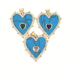 Luxury Heart Shape Pendant Jewelry Charm Accessories Brass Pave Natural Blue Turquoise Stone Charm Necklace Pendant For DIY Jewelry Making ☆Size: 28x21mm ☆Link Hole Size: 2.5mm ☆Metal Material: Brass  / Turquoise ☆Metal Finish Color: Yellow Gold,  ☆Plating：Real Gold ,Nikel free, Leadfree,Cadmium free，3 Times Fine Polishing Mirror Finish Plated , not easy to fade   Usage : Bead for bracelet, necklace or other crafts Dear guest: Thank you for entering our store. Free shipping on orders over US $ 100, orders over US $ 200 reduce US $ 10, orders over US $ 500 reduce US $ 30。 We specialize in LARGE BULK ORDERS and can offer WHOLESALE PRICING - We are located in Guangzhou, China and carry big stock for most of our listings . We ship the item to worldwide from China,so please pay attention to the Blue Heart Cut Jewelry With Heart Charm, Blue Open Heart Necklace For Valentine's Day, Blue Heart Charm Round Jewelry, Blue Necklaces With Heart Charm And Round Shape, Turquoise Heart Necklace With Heart Beads, Blue Necklace With Heart Charm, Blue Necklace With Round Heart Charm, Blue Heart Pendant Necklace For Valentine's Day, Valentine's Day Blue Gemstone Jewelry