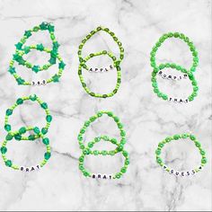 💚Value All 6 Bundle Comes With a FREE brat box + a mystery bracelet  💚The Guess bracelet includes one bracelet and now contains a all neon green heart. All other bracelets come with two.   💚 FREE Mystery Gift if you follow my Instagram page @Retro_obsidian. Please write In notes or message me that you followed the page :)  💚Charlie XCX Friendship Bracelets, Durable Elastic Cord, One Size Fits Most (7inch width)  💚Custom Orders Available 💚brat box is 9 x 6 x 2 Custom Name Green Bracelet For Friendship, Green Custom Name Friendship Bracelet, Customized Green Name Bracelet For Friendship, Customized Adjustable Green Name Bracelet, Trendy Customizable Green Jewelry, Customized Trendy Green Jewelry, Customized Adjustable Green Bracelets, Customizable Adjustable Green Bracelets, Customized Adjustable Green Bracelet