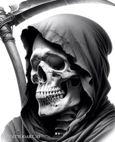 Reaper Statue, Grim Reaper Drawing, Reaper Design, Reaper Drawing, Skull Art Tattoo, Wrist Tattoo Designs, Wrist Tattoo Ideas, Grim Reaper Tattoo, Armband Tattoos