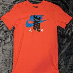 Nike Cb Air -Orange /Blue/Black - Men's Small W/Tags Nike Orange Crew Neck T-shirt, Nike Orange Sports Top, Nike Casual Orange Tops, Casual Nike Orange Tops, Casual Orange Nike Tops, Basketball Tee Shirts, Nike Pro Shorts, Nike Swoosh Logo, Nike Orange