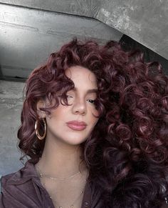 Long Curly Hair Color Ideas Brunettes, Red Wine Curly Hair, Cherry Brown Curly Hair, Plum Curly Hair, Dark Ginger Curly Hair, Wine Red Curly Hair, Hair Dye Curly Hair, Burgundy Curly Hair