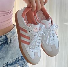 Pink and White Adidas Samba credit:hazifimazalam cool girl outfit fashion inspo school look pink girly girl clean casual outfit inspo blonde style trend sneaker cozy lazy girl clean aesthetic neutral street style parisian french minimalist fall jacket middle school shoe cool Womens Footwear, Trendy Shoes Sneakers, Preppy Shoes, Pretty Shoes Sneakers, Shoe Wishlist, Adidas Samba Og, Cute Nike Shoes, Hype Shoes, Shoe Inspo