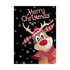 a christmas card with a reindeer wearing a hat and scarf on it's head