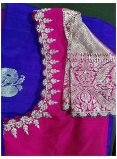 Silver Work On Pink Blouse, Pink Color Blouse Maggam Work, Pink Silver Blouse Designs, Blouse Designs For Pink Blouse, Sliver Blouse Work Design, Pink With Silver Blouse Designs, Silver Work On Blouse, Silver Embroidery Work Blouse Designs, Maggam Work For Pink Blouse