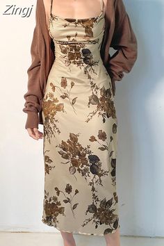 Look Boho Chic, Elegant Outfit Party, Goth Outfit, Costum Elegant, Backless Long Dress, Party Long Dress, Spaghetti Strap Bodycon Dress, 파티 드레스, Bodycon Floral Dress