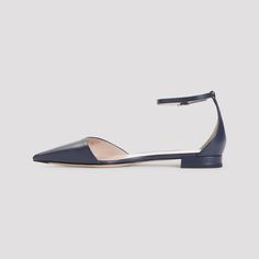 Giorgio Armani Midnight Blue Calf Leather Ballerina. Pure midnight blue calf leather ballerina, pointed toe, adjustable ankle strap, leather sole, low heel.