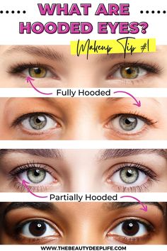 Hooded Eye Vs Normal Eye, Hooded Eyes Vs Regular, Types Of Hooded Eyes, Do I Have Hooded Eyes, Different Types Of Eyelids, How To Know Eye Shape, Half Hooded Eyes, Eyeshadow For Different Eye Shapes, Eyeshadow For Eye Shape