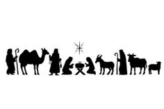 the birth of jesus is depicted in this black and white silhouetted nativity scene