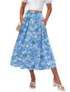 PRICES MAY VARY. 95% Polyester, 5% Spandex Imported Zipper closure Midi Skirt Casual, Long Floral Skirt, Skirts Summer, Floral Pleated Skirt, Feeling Well, High Waist Skirt, Polka Dot Skirt, Floral Midi Skirt, Long Skirts