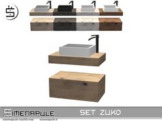 the bathroom sink is made out of wood and has two different sinks on each side