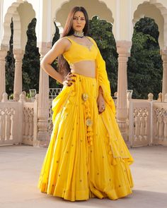 Beautiful Yellow Lehenga Set - www.riafashions.com Yellow Lehenga For Haldi, Lehenga Look, Prince Style, Haldi Ceremony Outfit, Haldi Dress, Rajputi Dress, Haldi Outfit, Cotton Lehenga, Easy Dress Sewing Patterns