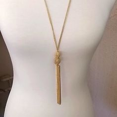 Pretty Double Gold Chains With Tassel. 30" Chain And 35" To End Of Tassel. New With Tags. Long Metal Tassel Necklace With Chain, Gold Metal Tassel Dangle Necklace, Gold Metal Dangle Tassel Necklace, Gold Tassel Necklace With Adjustable Chain, Metal Long Tassel Necklace, Gold Long Tassel Necklace With Adjustable Fit, Long Metal Tassel Necklace, Purple Statement Necklace, Frog Necklace