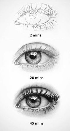 three different types of eyes are shown in this drawing lesson, which shows how to draw the