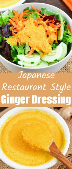 japanese restaurant style ginger dressing with carrots and cucumbers