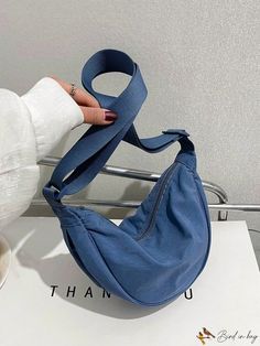 BirdinBag - Navy Blue Nylon Casual Mini Hobo Bag with Zipper Closure Mini Hobo Bag, Adjustable Bag, Bag With Zipper, Waist Bags, Word Wrap, Bag Style, Hobo Bag, Sling Bag, Fashion Bags