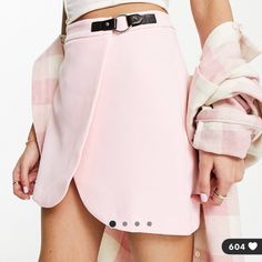 Asos Pink Mini Skirt! Size: Us 12 Never Worn! Satin Short Skirt, Skirt With Buckle, Short Skirts Outfits, Kpop Concert Outfit, Girls Attire, Pink Mini Skirt, Pink Wrap, Wrap Mini Skirt, Satin Short