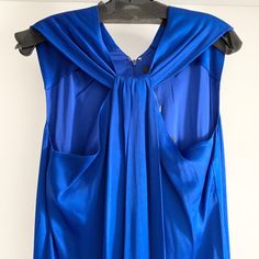 St. John New Royal Blue Dress Liquid Satin Silky Luxurious Fabric Gorgeous Drape Front And Zipper Back Size 10 New With Tags $1,195 Chic Blue Draped Evening Dress, Blue Silk V-neck Mini Dress, Blue Silk Mini Dress With V-neck, Blue Draped Midi Dress For Evening, Blue Draped Midi Cocktail Dress, Blue Draped Midi Dress For Cocktail, Royal Blue Sleeveless Evening Midi Dress, Royal Blue Sleeveless Midi Dress For Evening, Formal Blue Draped Maxi Dress