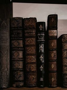 old books are lined up on a shelf